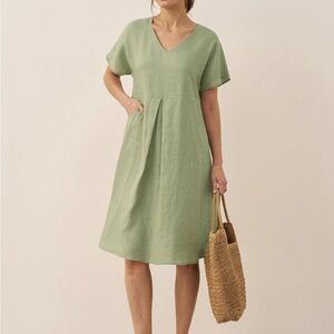 Lintico Ainsley Olive Green V-Neck Linen Dress XXL NWT